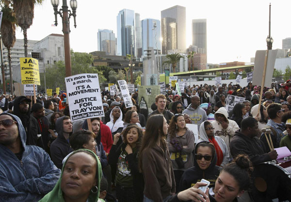 Protesters rally during a Million Hoodies March