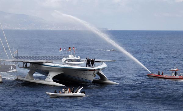 Solar ship completes around-the-world trip
