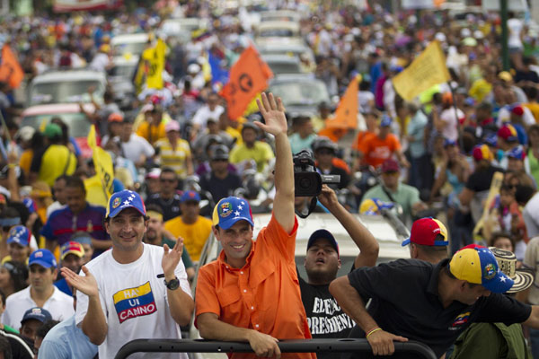 Venezuela's presidential candidate greets supporters
