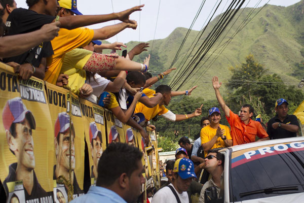 Venezuela's presidential candidate greets supporters
