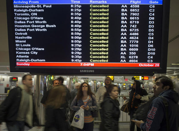 Sandy forces 10,000 flight cancellations in US northeast coast