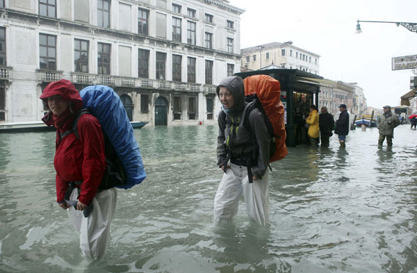 Seasonal high water floods Venice