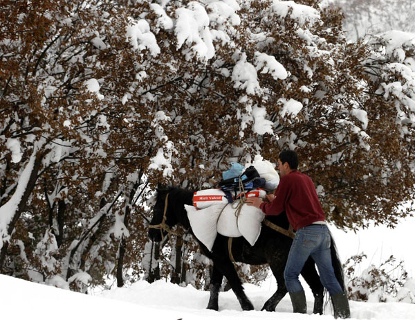 Albanian city covered in heavy snow