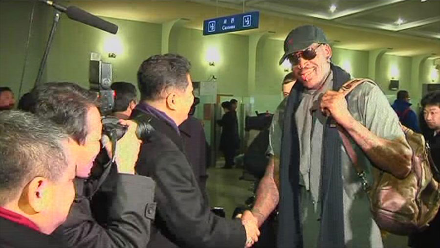 US NBA basketball player Dennis Rodman NBA delegation lands in Pyongyang for visit