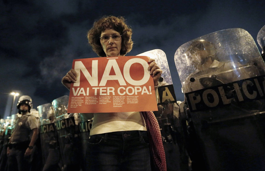 Demonstrators protest against World Cup in Sao Paulo
