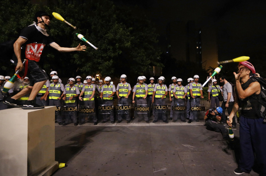 Demonstrators protest against World Cup in Sao Paulo