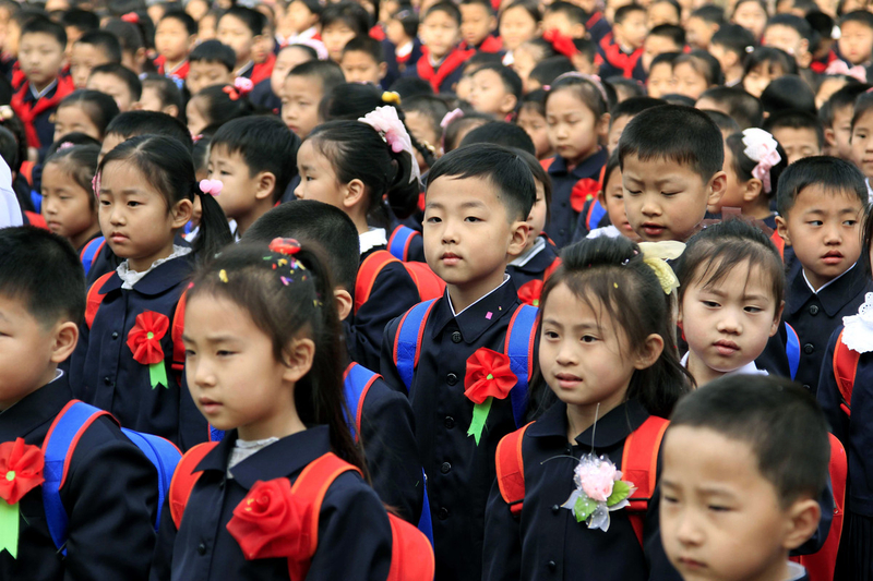 New students enrolled at the Pyongyang Primary School No.4