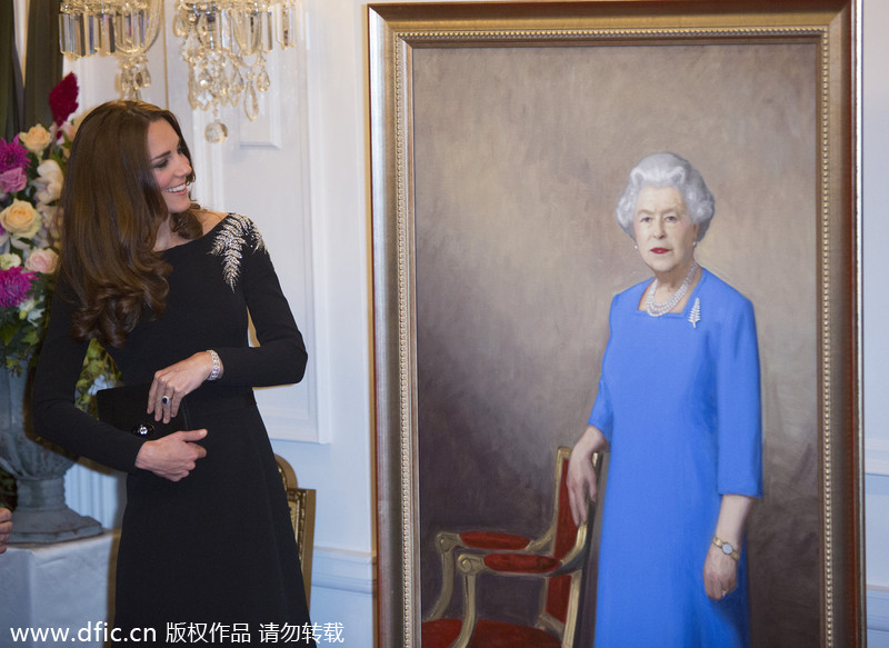 Prince William and his wife Kate unveil portrait of Queen Elizabeth