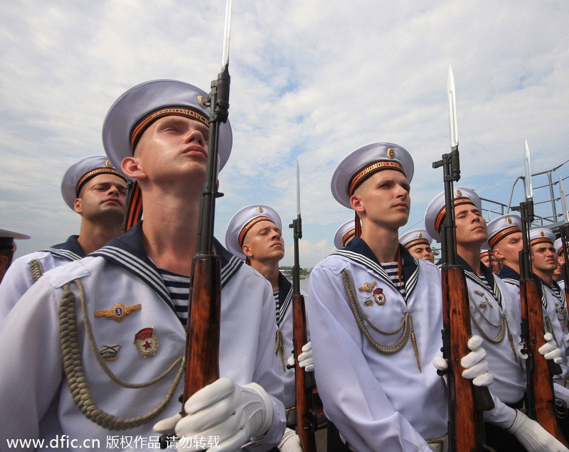 Russia conducts parade rehearsal to mark Navy Day