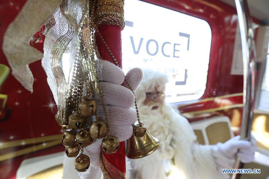 Santa Claus in a wagon of Sao Paulo subway in Brazil