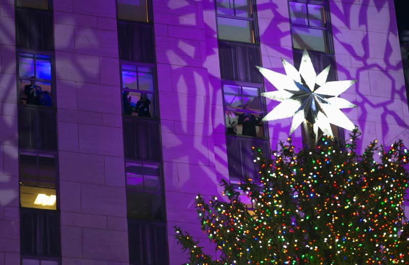 Christmas tree lit up in Manhattan, NYC