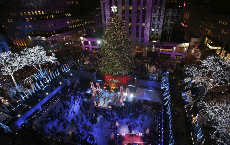 Christmas tree lit up in Manhattan, NYC