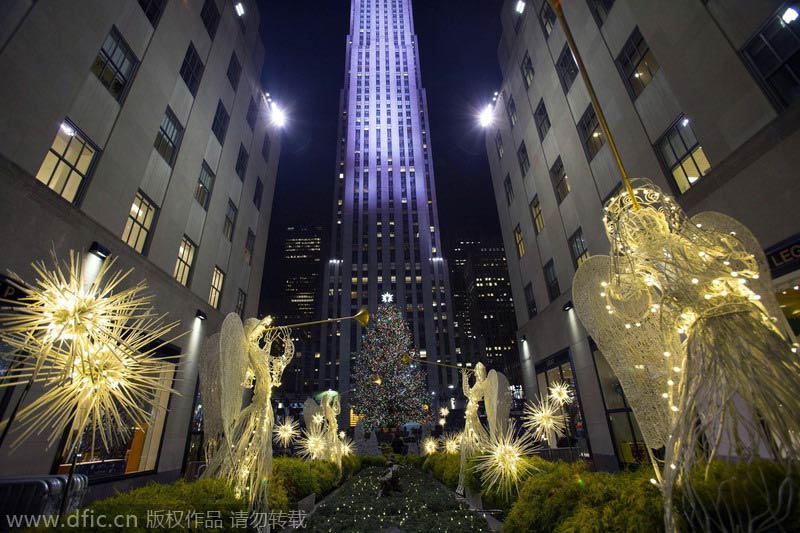 Christmas tree lit up in Manhattan, NYC