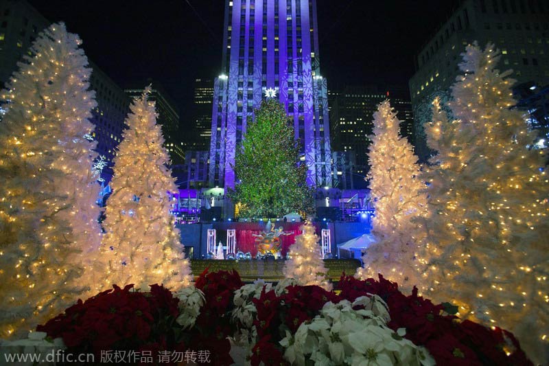 Christmas tree lit up in Manhattan, NYC