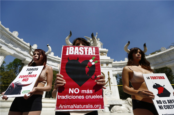 People protest against bullfights in Mexico City