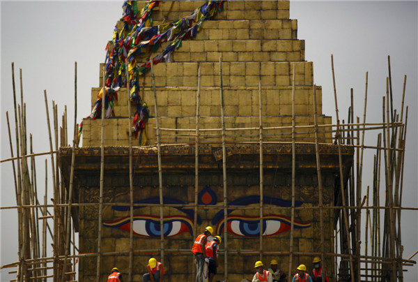 Restoration work begins in Nepal's Boudhanath Stupa