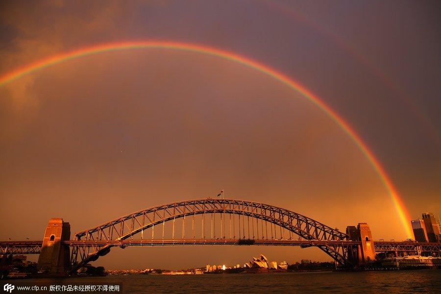 Double rainbow at sunset in Sydney