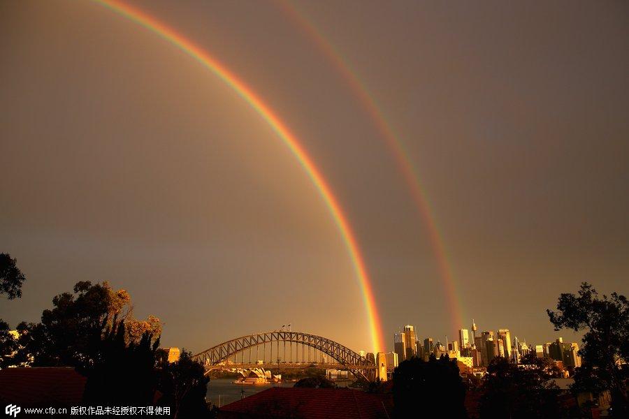 Double rainbow at sunset in Sydney