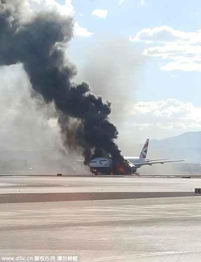 British Airways plane catches fire in Las Vegas, two minor injuries