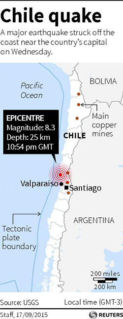 At least five killed as powerful quake hits off coast of Chile