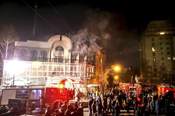 Iranian protesters set Saudi embassy on fire in Tehran