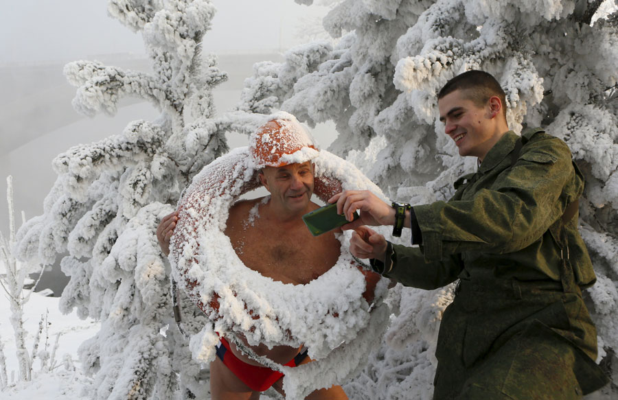 Winter swimming in Siberia