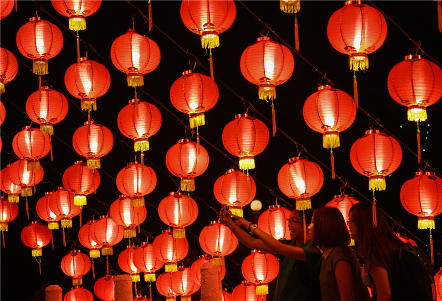 Lanterns decorate temple to celebrate Chinese New Year in Kuala Lumpur