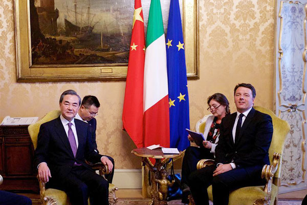 Wang Yi, Renzi meet in Rome on Italy-China relations