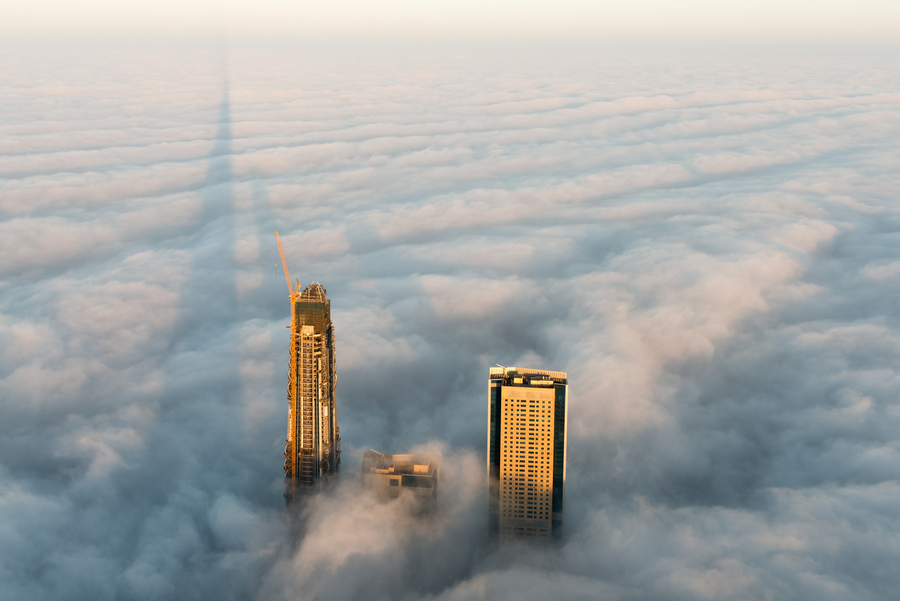 Skyscrapers soar above the clouds in Dubai