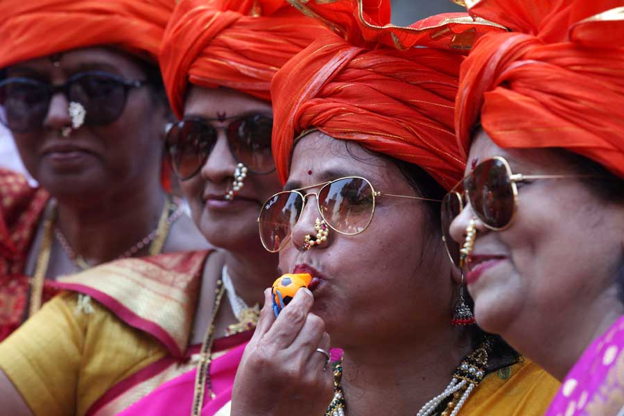 Indian people dressed up for traditional festival