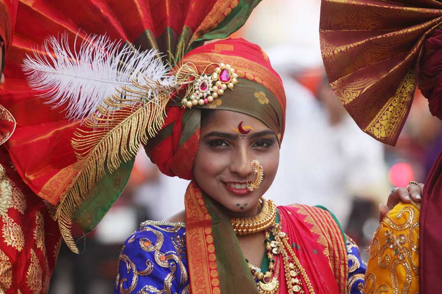 Indian people dressed up for traditional festival