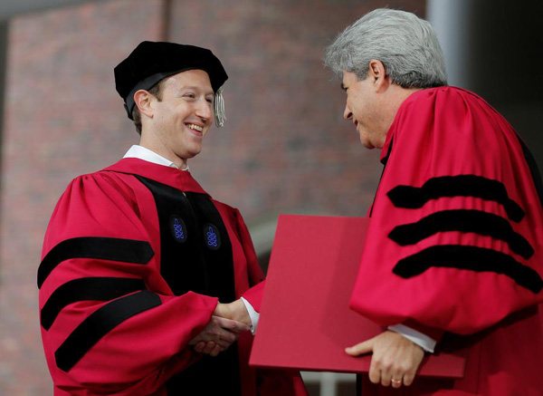 Zuckerberg urges Harvard grads to build a world of 'purpose'