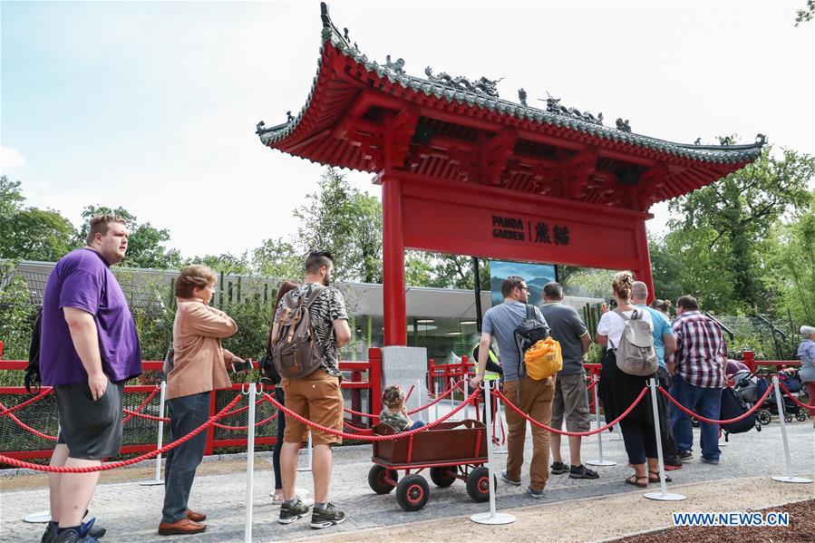 People visit pandas from SW China at Zoo Berlin