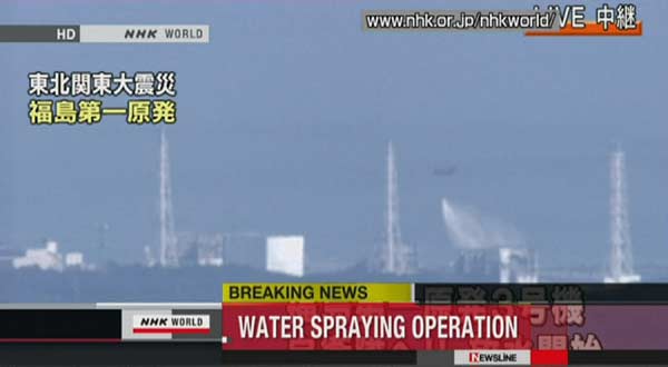 Helicopters dump water to cool reactor in Japan