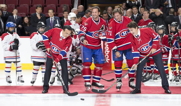 Chinese premier takes to ice with Montreal Canadiens