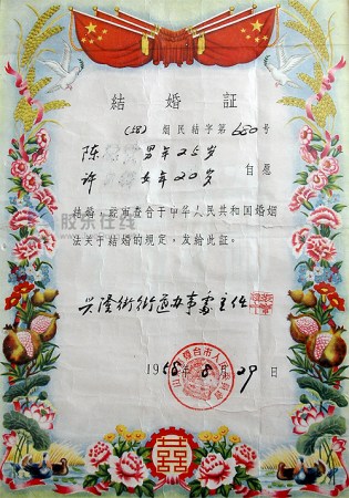 结婚证几经“变脸” 见证共和国60年变迁[组图]
