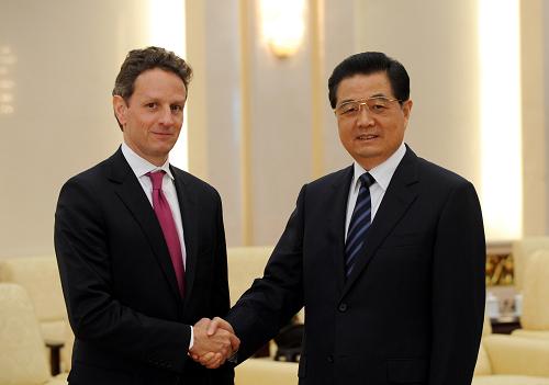 胡锦涛会见美国财政部长盖特纳