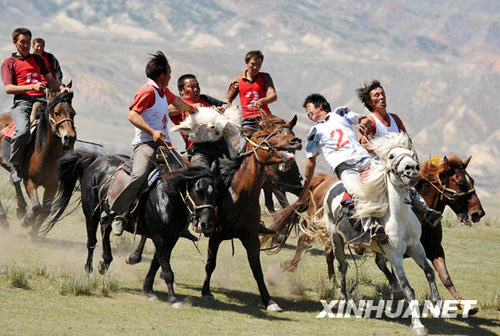 天山夏牧场上的叼羊比赛[组图]