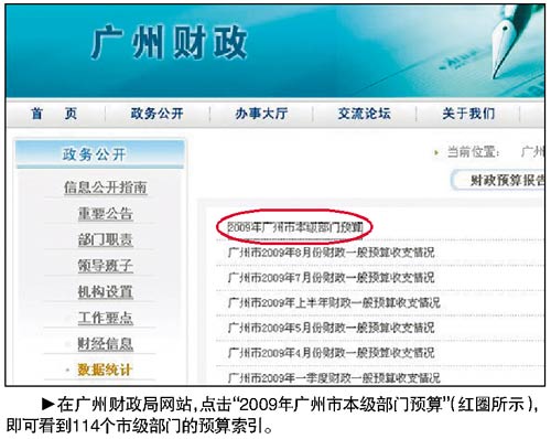 广州网上公开114个政府部门财政预算
