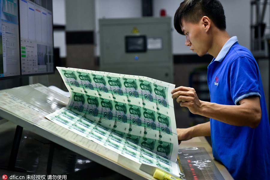 Close-up view of money-printing company