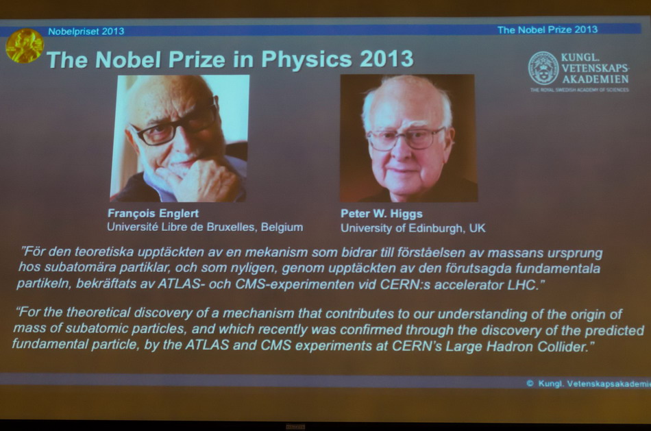 Belgian, British scientists share 2013 Nobel Prize in Physics