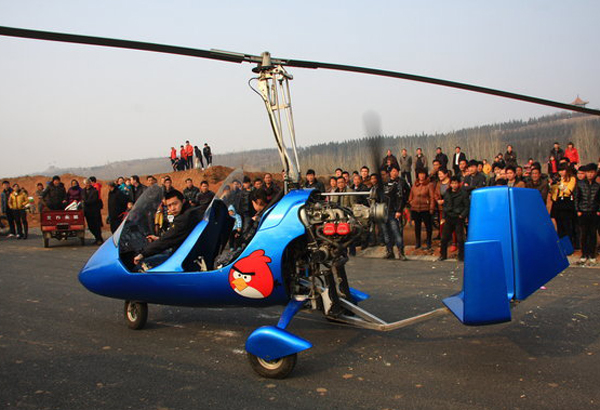 Self-built helicopter attracts attention