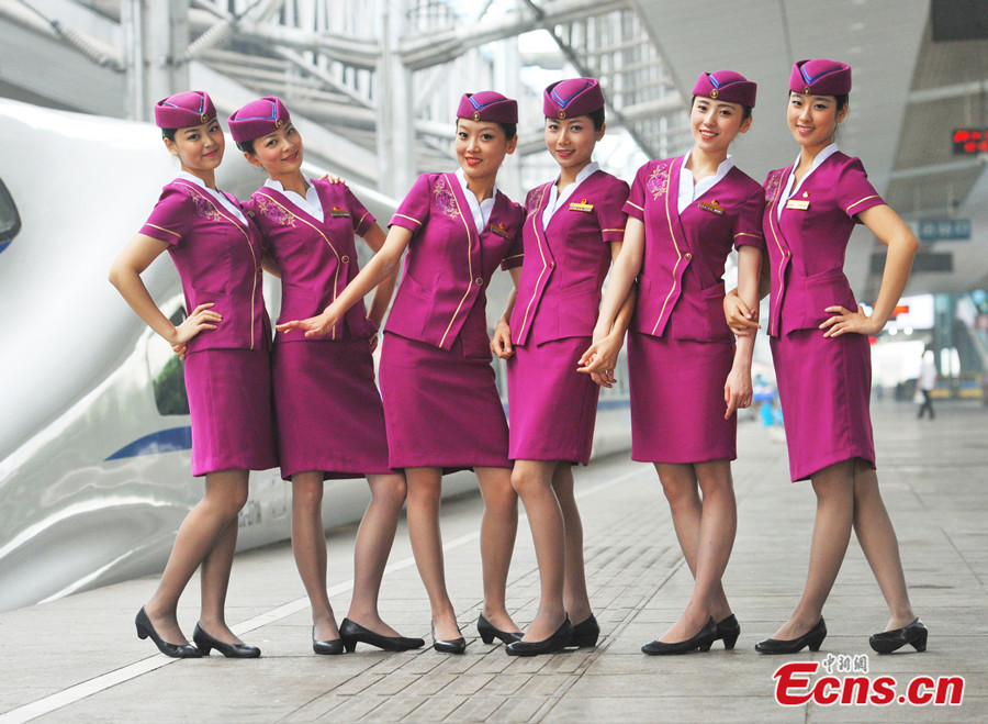 Chongqing bullet train stewardesses in new uniforms