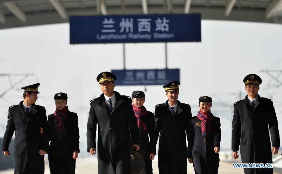 Railway Station's staff members show new suit in Lanzhou