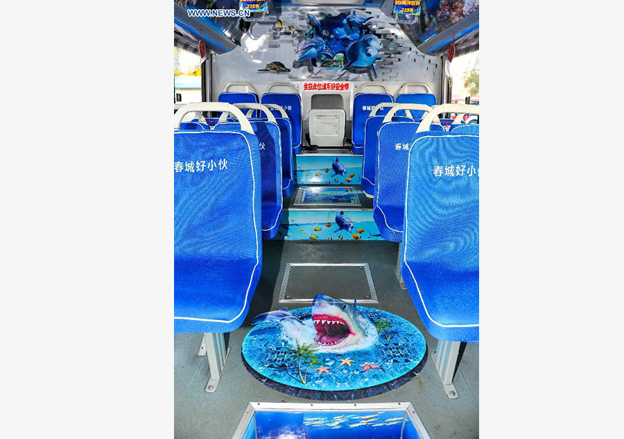 Bus decorated with 3D painting goes into service