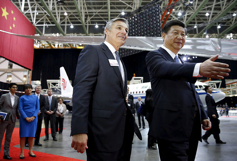 President Xi visits the Boeing assembly line in the US
