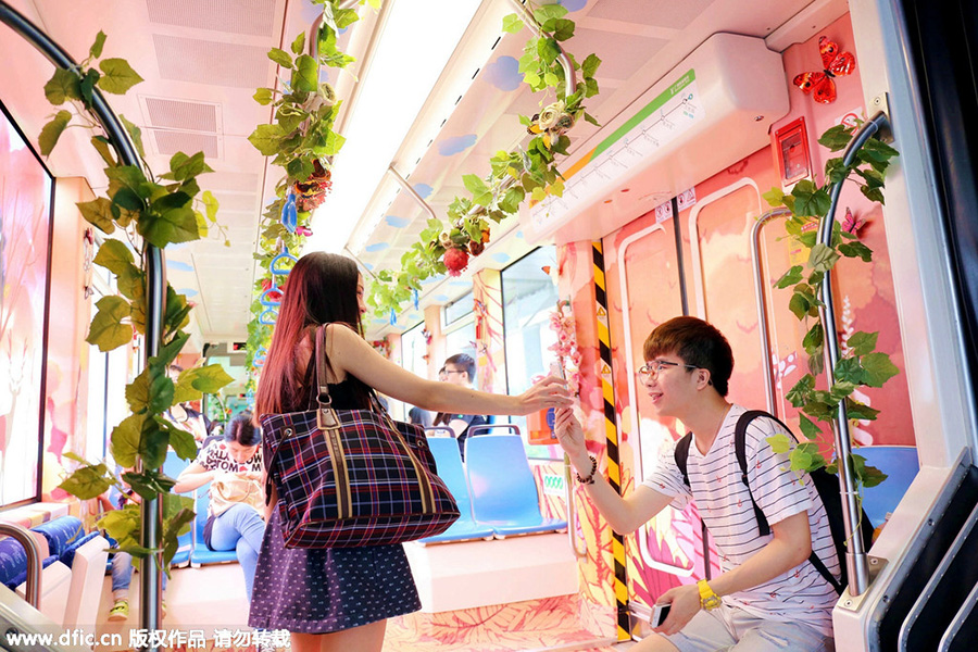 Colorful subway trains in China