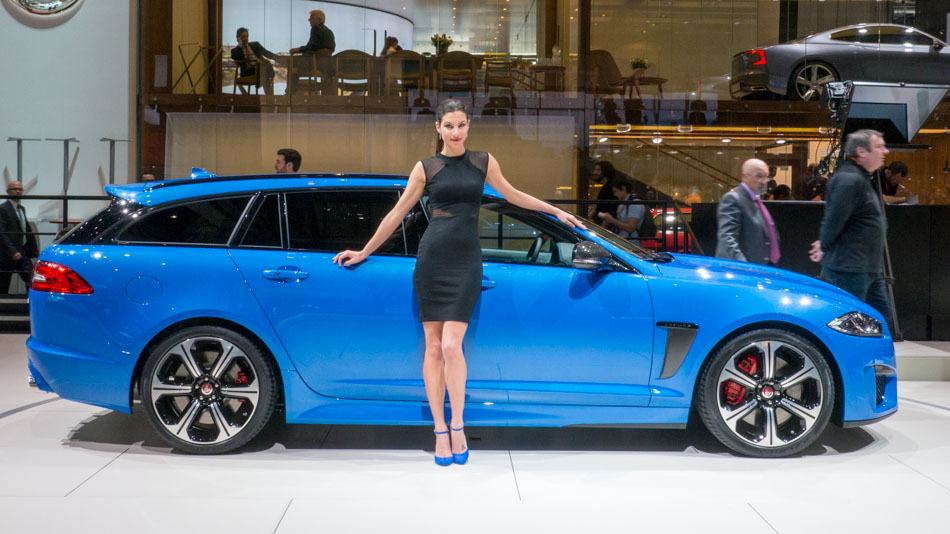 Model with Jaguar at Geneva motor show