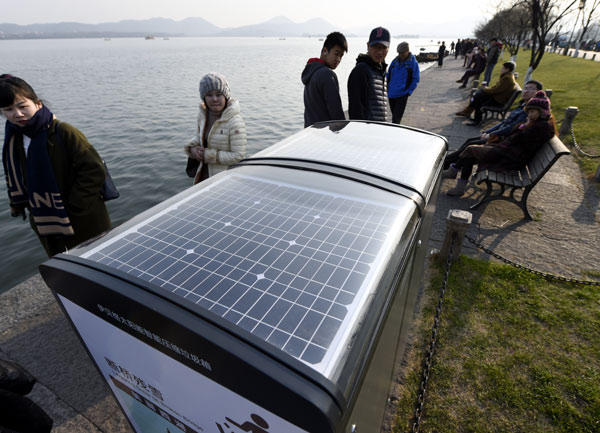 Suits of solar power aptitude compressing dustbins set in Hangzhou