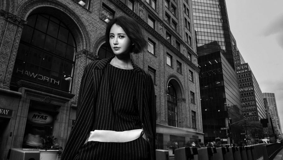 Actress Zhang Xinyi poses in New York